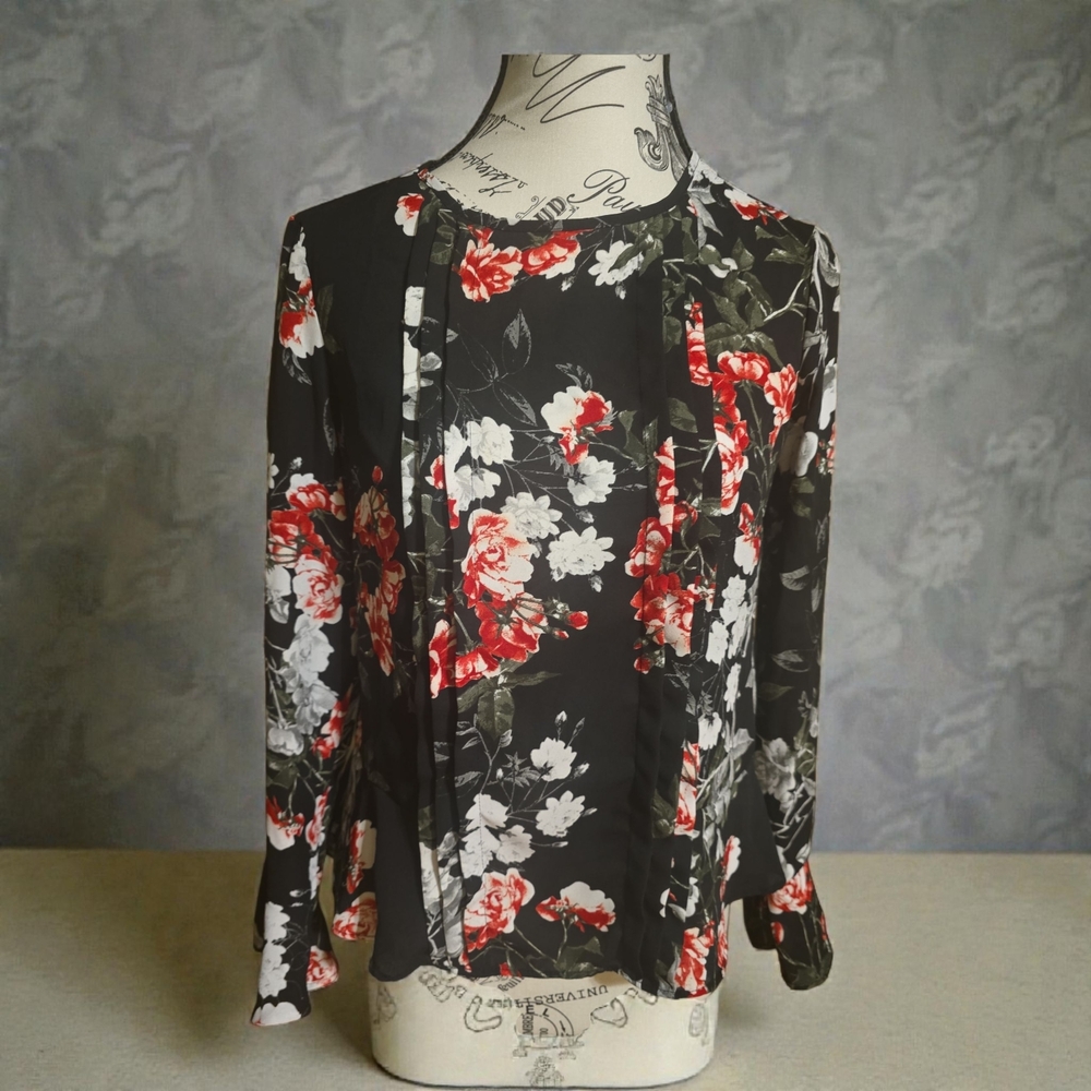 Banana Republic Black and Red Floral Blouse‎